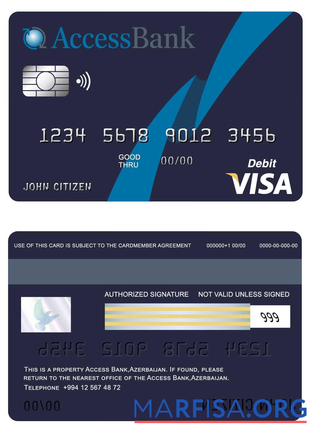 Blank Azerbaijan Access bank visa card download for verification
